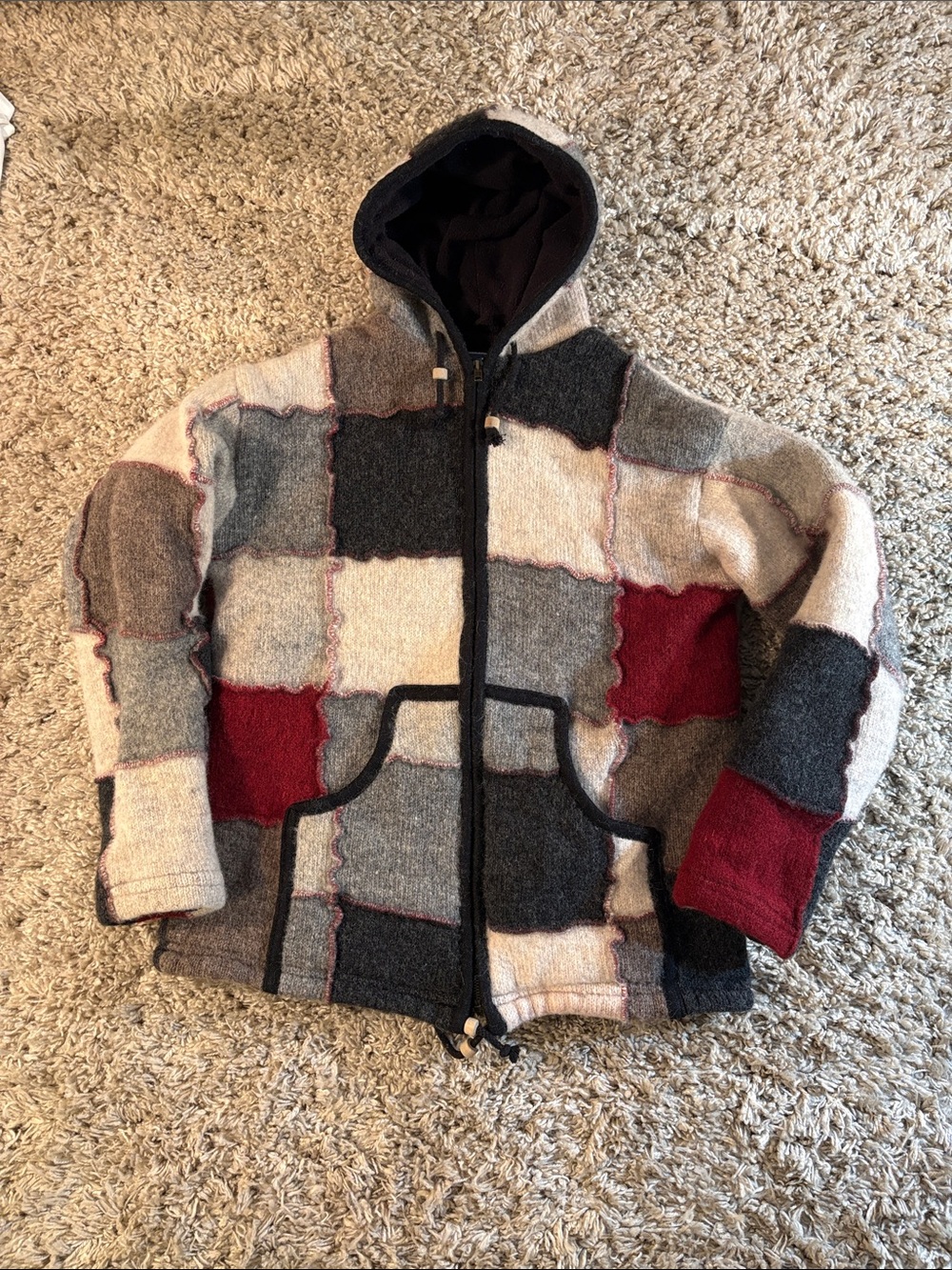 Women’s Size Large 100% Wool Fleece Lined Zip Up Hoodie Jacket